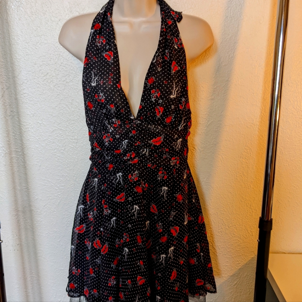 Hell Bunny Black and Red Halter Midi Dress